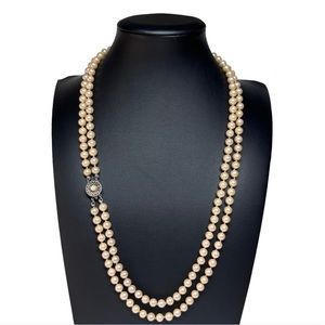 Sterling VTG 50's Simulated Pearls Golden Champagne Double Strand 23"